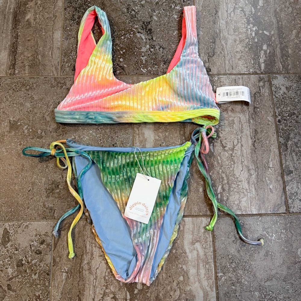 Dippin' Daisy's Pastel Rainbow Ribbed Bikini - Pink, Yellow, Green, Blue